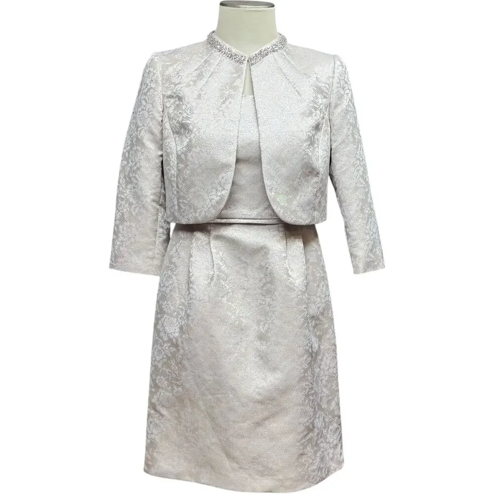 Tahari ASL Jacquard Brocade 2-Piece Jacket Dress Pink Metallic 4P - Picture 2 of 9